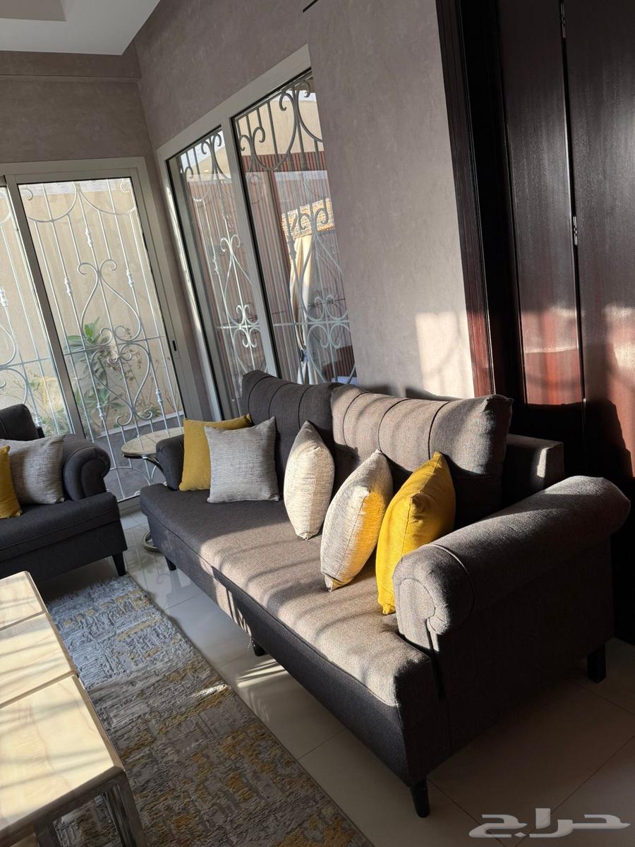 Sofa set with two curtains and 9 Styler poles, 7 poles from Home Center64492622612097111