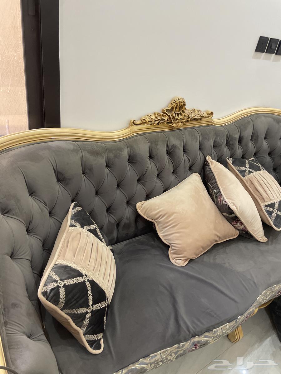 Clean majlis sofa with service tables, refrigerator64488034823169112