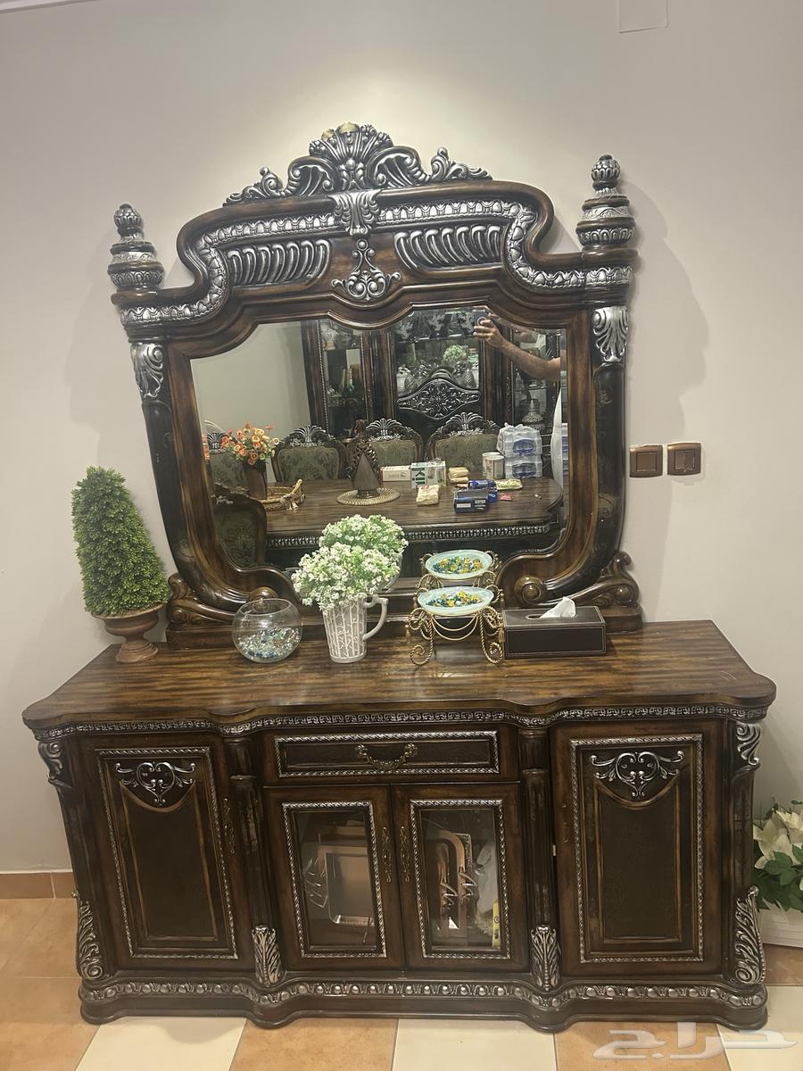 Dining room set with 12 chairs, buffet, and cabinet64490344610177111