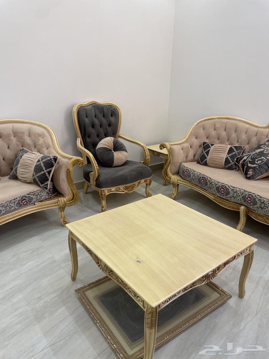 Clean majlis sofa with service tables, refrigerator64488034823169110
