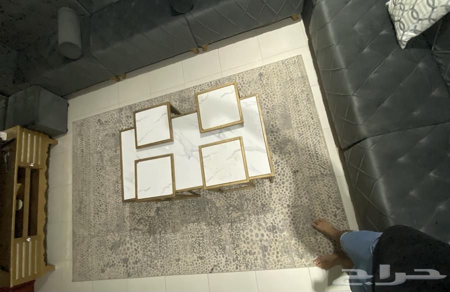 كنب مجلس لون رمادي م4 5 حرف U كامل مع الطاولات وستاره وفرشه64491741104770113