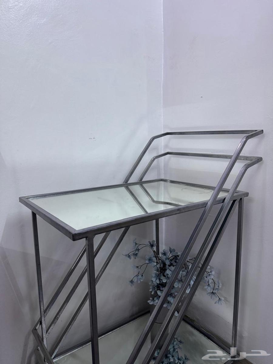 Used clean sofa with four tables and serving cart64486965877889113