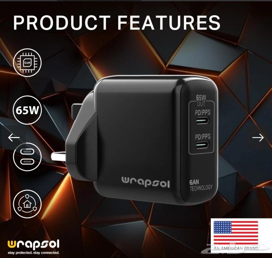 شاحن رابسول المزدوج PD Gan بقوة 65 وات - أسود64502611718530111