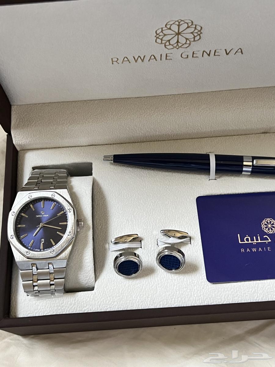 ساعة رجالية فضية بميناء زرقاء مغلفه فخمة64497358903938113
