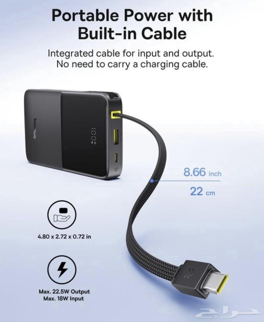 بطارية متنقلة 10 الفmAhبسلك تايب c مدمج وشاشة رقمية من بيسوس64507935666690114