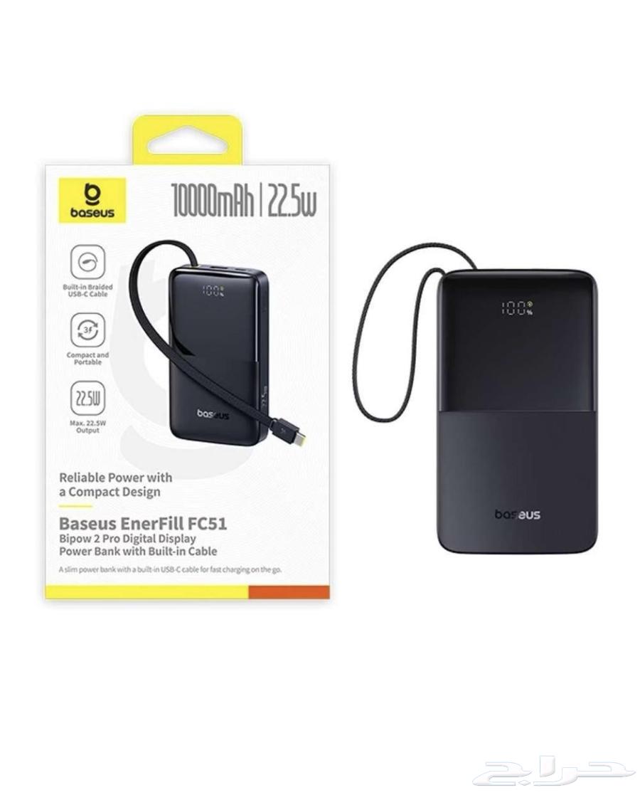 بطارية متنقلة 10 الفmAhبسلك تايب c مدمج وشاشة رقمية من بيسوس64507935666690111