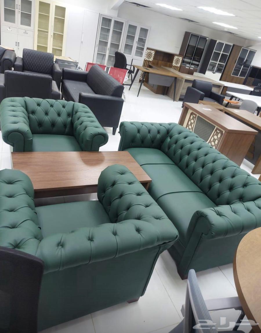 طقم كنب جلد لون اخضر و جلسه انتظار مكتبي64505134741250110