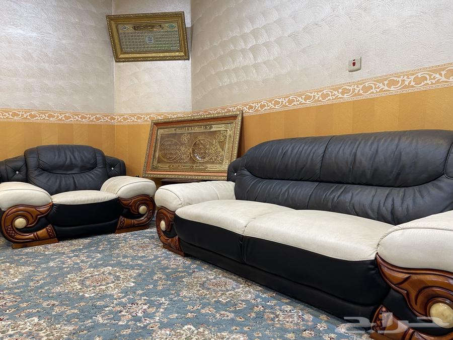 كنب جلد أبيض وأسود مستعمل64506006991746114