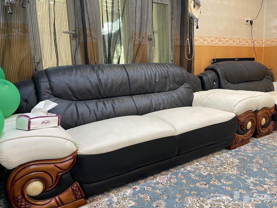 كنب جلد أبيض وأسود مستعمل64506006991746111