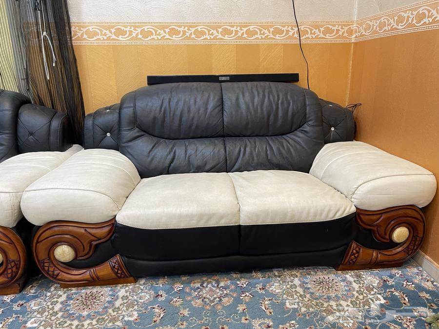 كنب جلد أبيض وأسود مستعمل64506006991746110