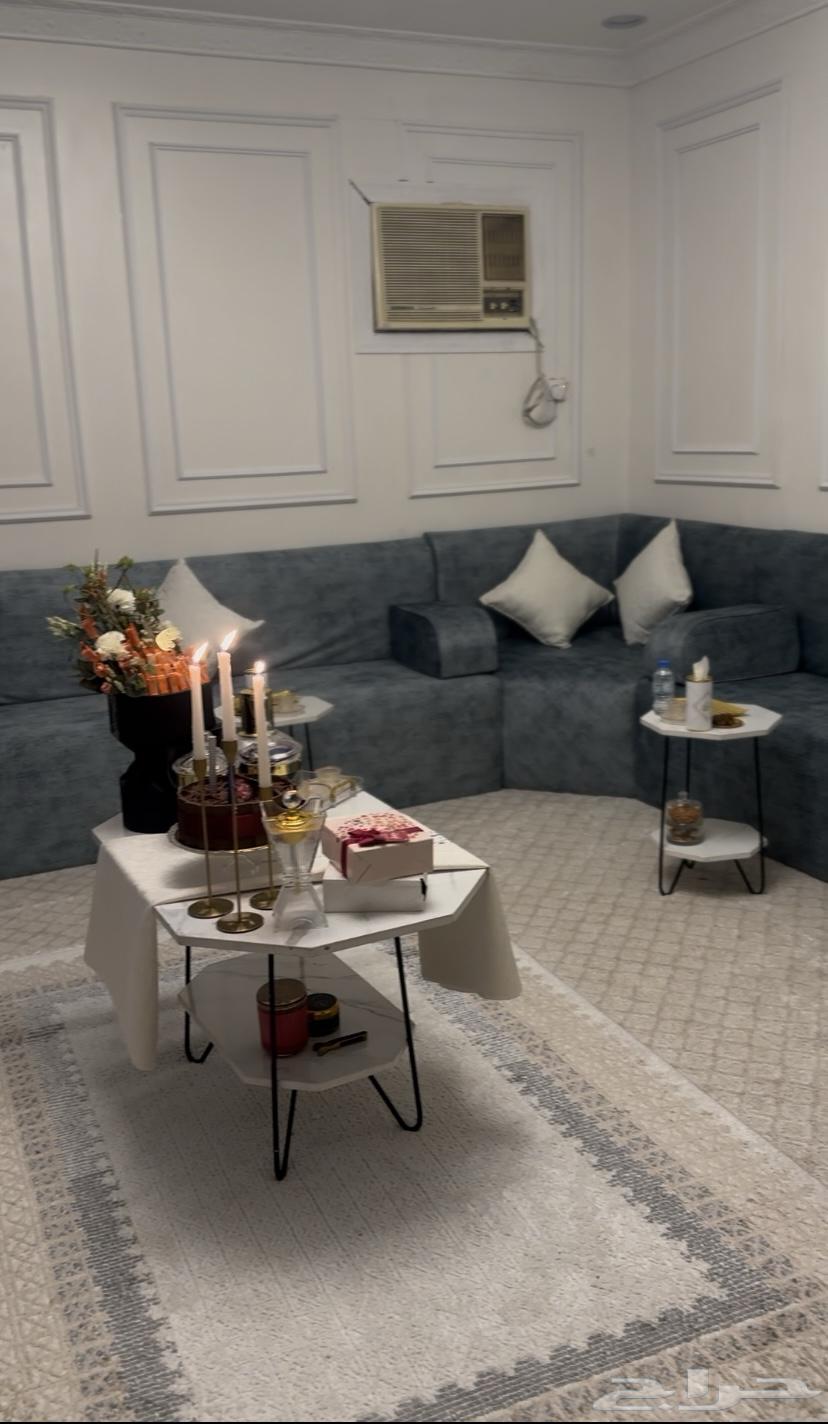 L-shaped sofa, tarpaulin, and tables for sale64503036358274113