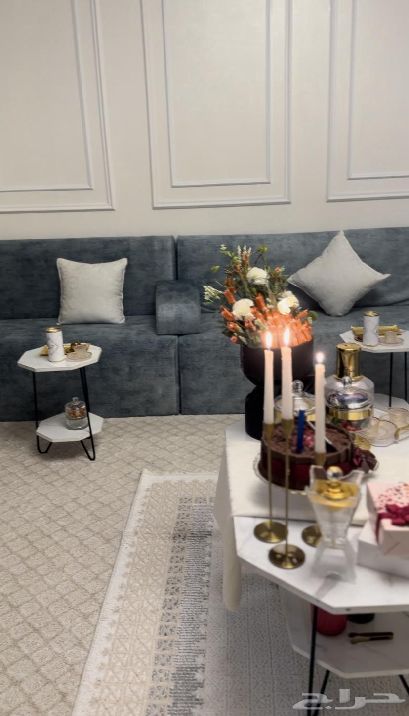 L-shaped sofa, tarpaulin, and tables for sale64503036358274110