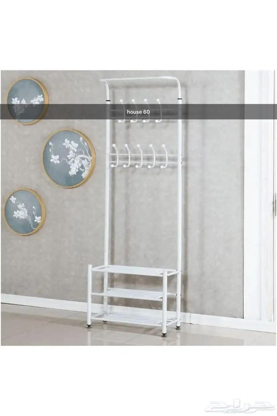 منظم علاقة ملابس معدن وحامل ملابس بخطافات و3 رفوف احذية64508999143683112