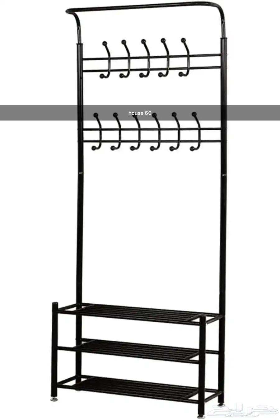 منظم علاقة ملابس معدن وحامل ملابس بخطافات و3 رفوف احذية64508999143683114