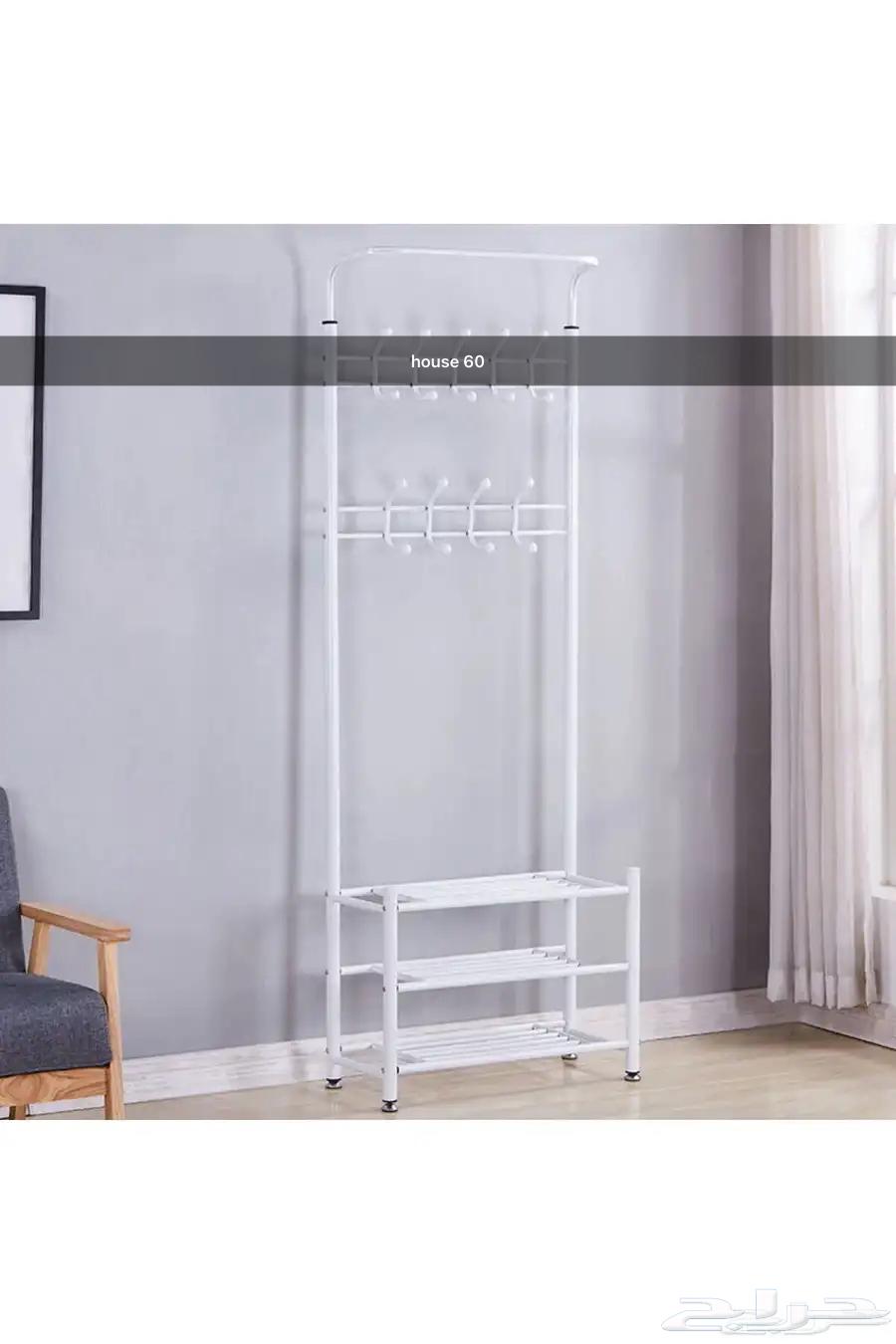 منظم علاقة ملابس معدن وحامل ملابس بخطافات و3 رفوف احذية64508999143683111