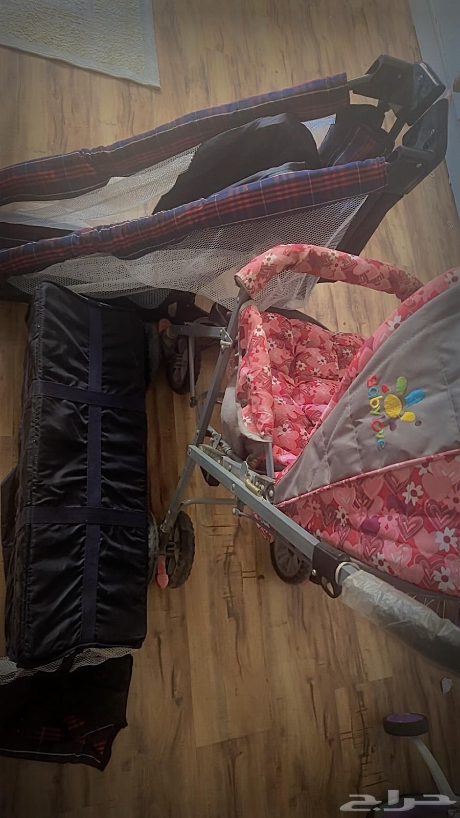 Used baby bed, foldable, used once, and baby stroller64512776631297110