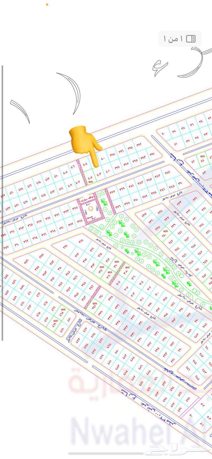 For sale, half a plot of land in Jawharat Al-Arous (Part 1T) plan64143904851841111