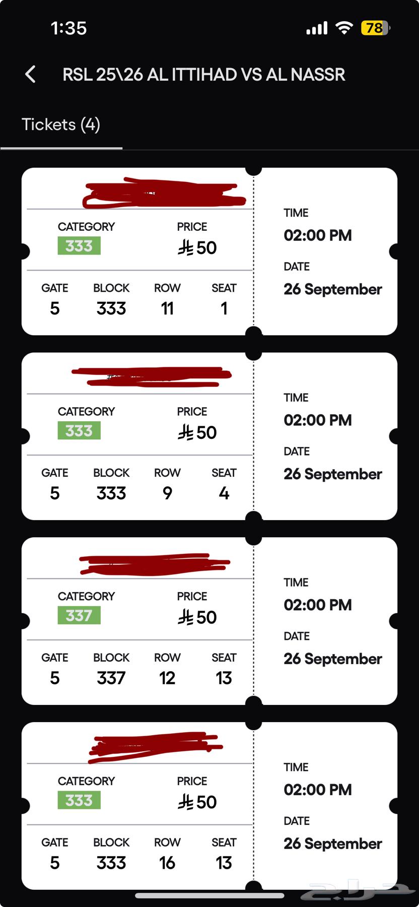 4 tickets for the Al-Ittihad vs. Al-Nassr match64522131181827110