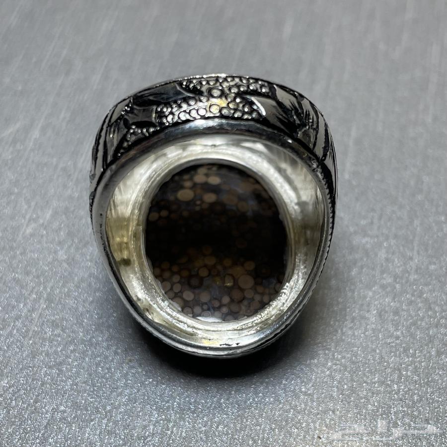 خاتم فضة بصياغة يدوية بحجر عقيق يماني جلد الثعبان64494112850049113