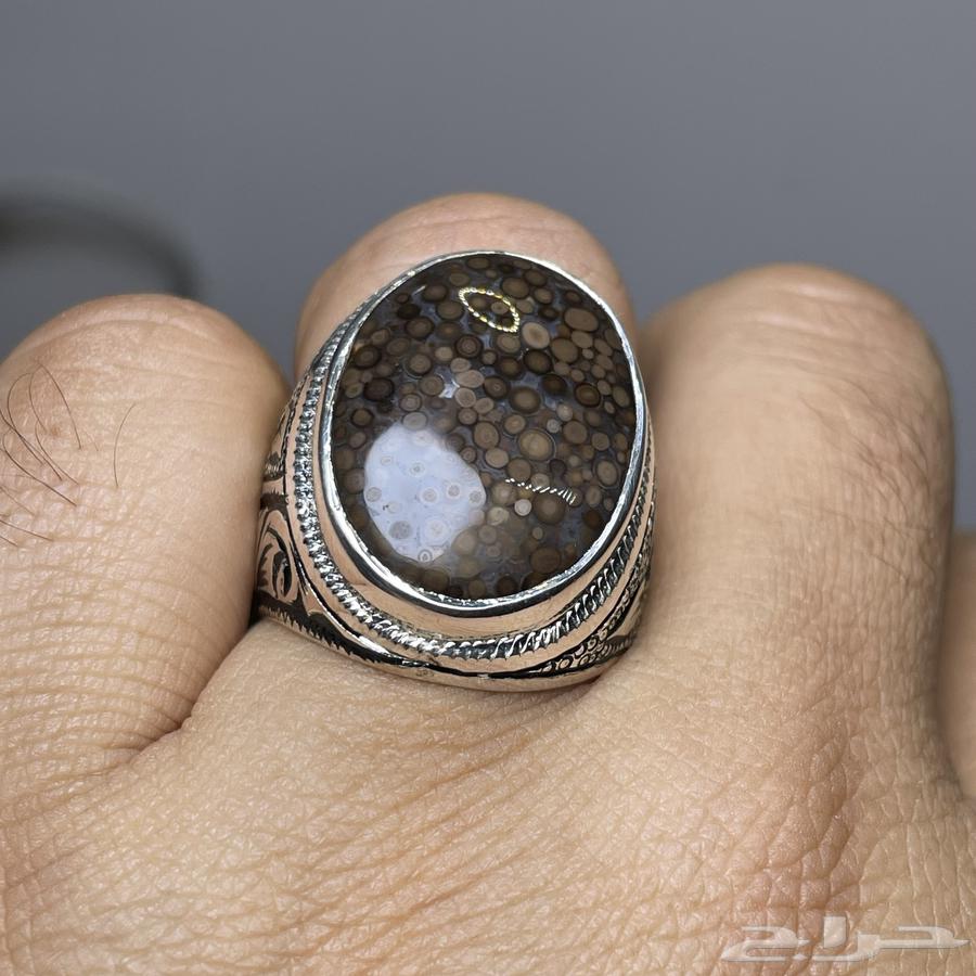 خاتم فضة بصياغة يدوية بحجر عقيق يماني جلد الثعبان64494112850049112