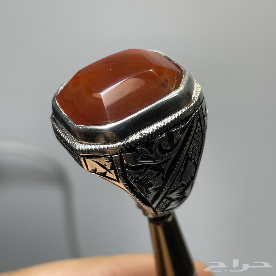 خاتم فضة بصياغة يدوية فاخرة بحجر عقيق يماني مميز64470718065283111