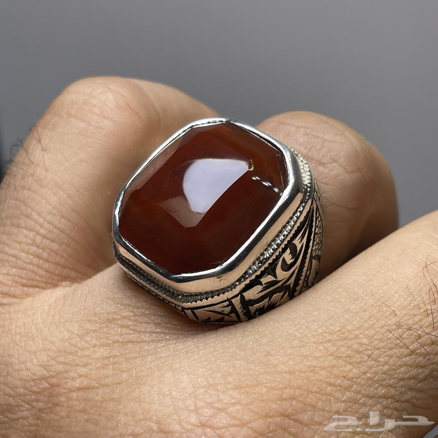 خاتم فضة بصياغة يدوية فاخرة بحجر عقيق يماني مميز64470718065283110