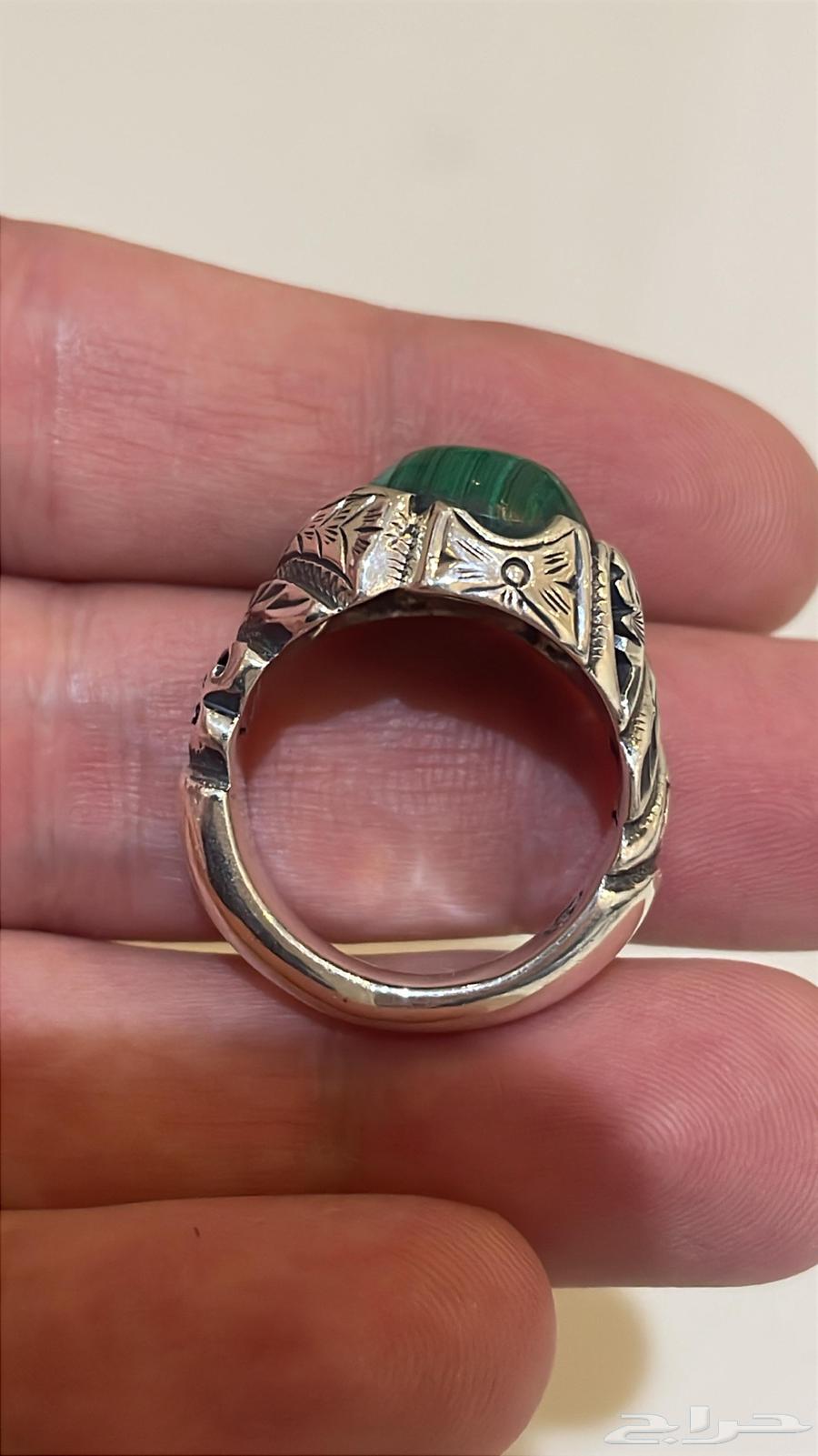 خاتم فضة بحجر الملاكايت الطبيعي64551962090369112