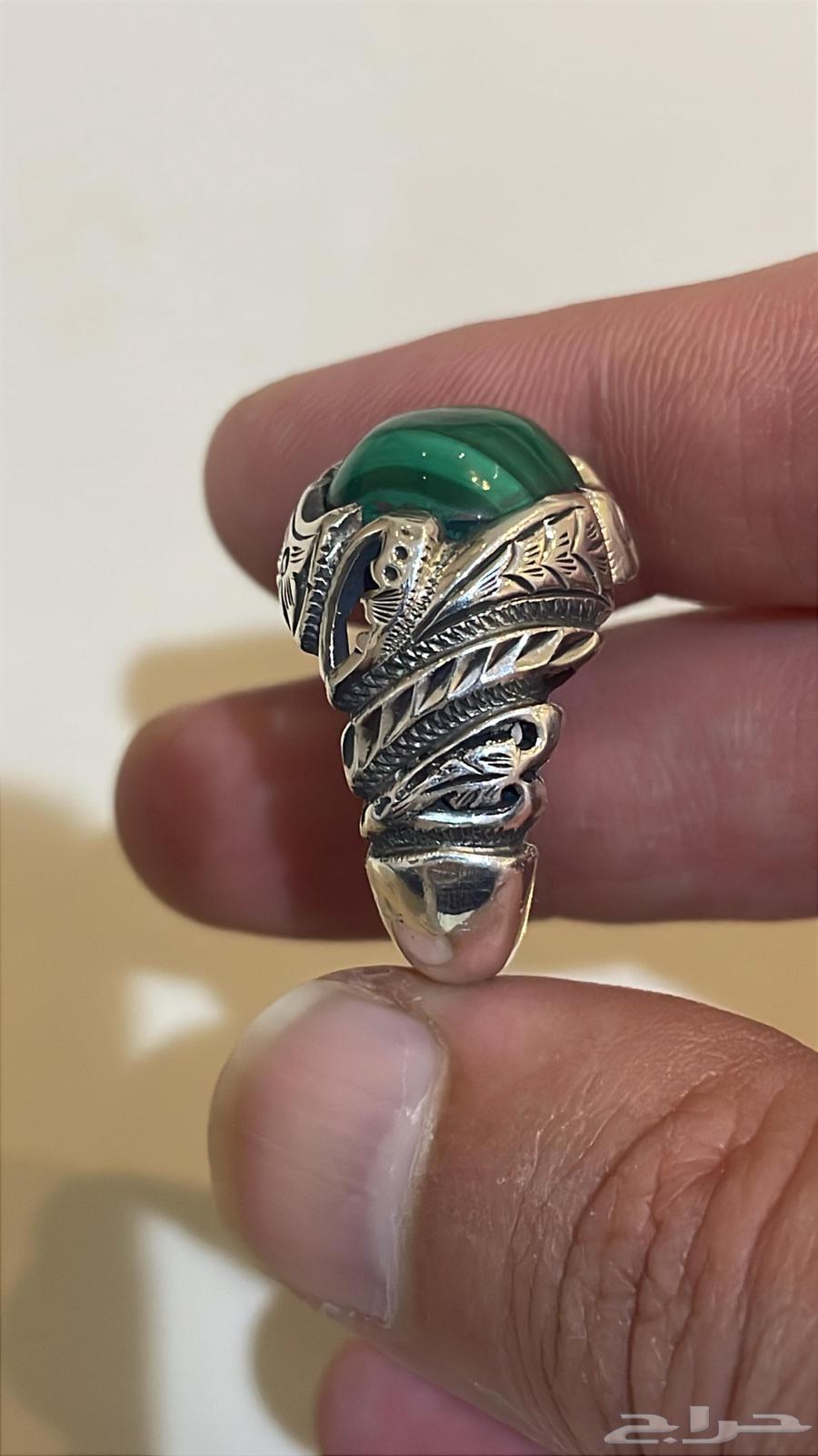 خاتم فضة بحجر الملاكايت الطبيعي64551962090369111