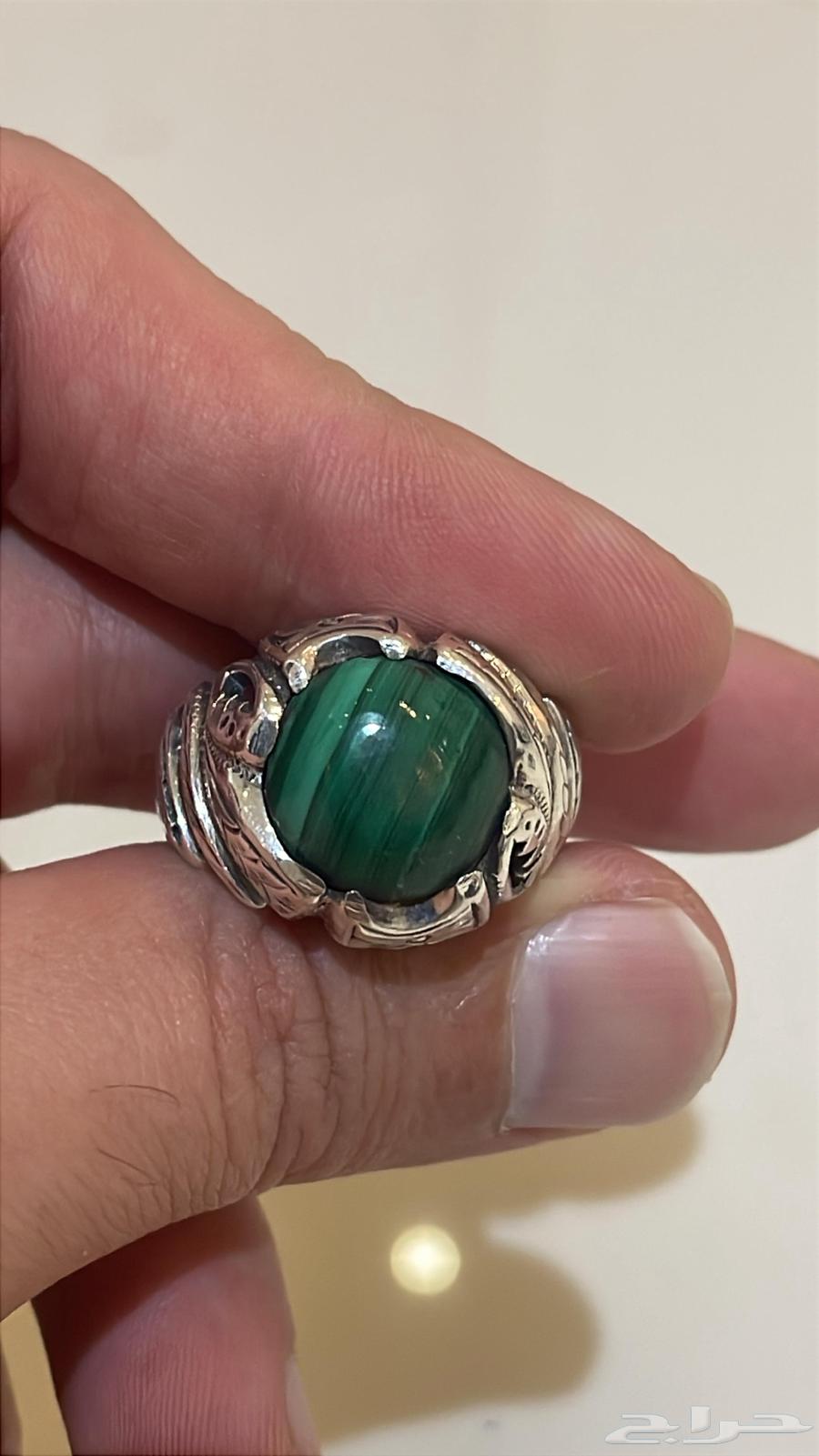 خاتم فضة بحجر الملاكايت الطبيعي64551962090369110