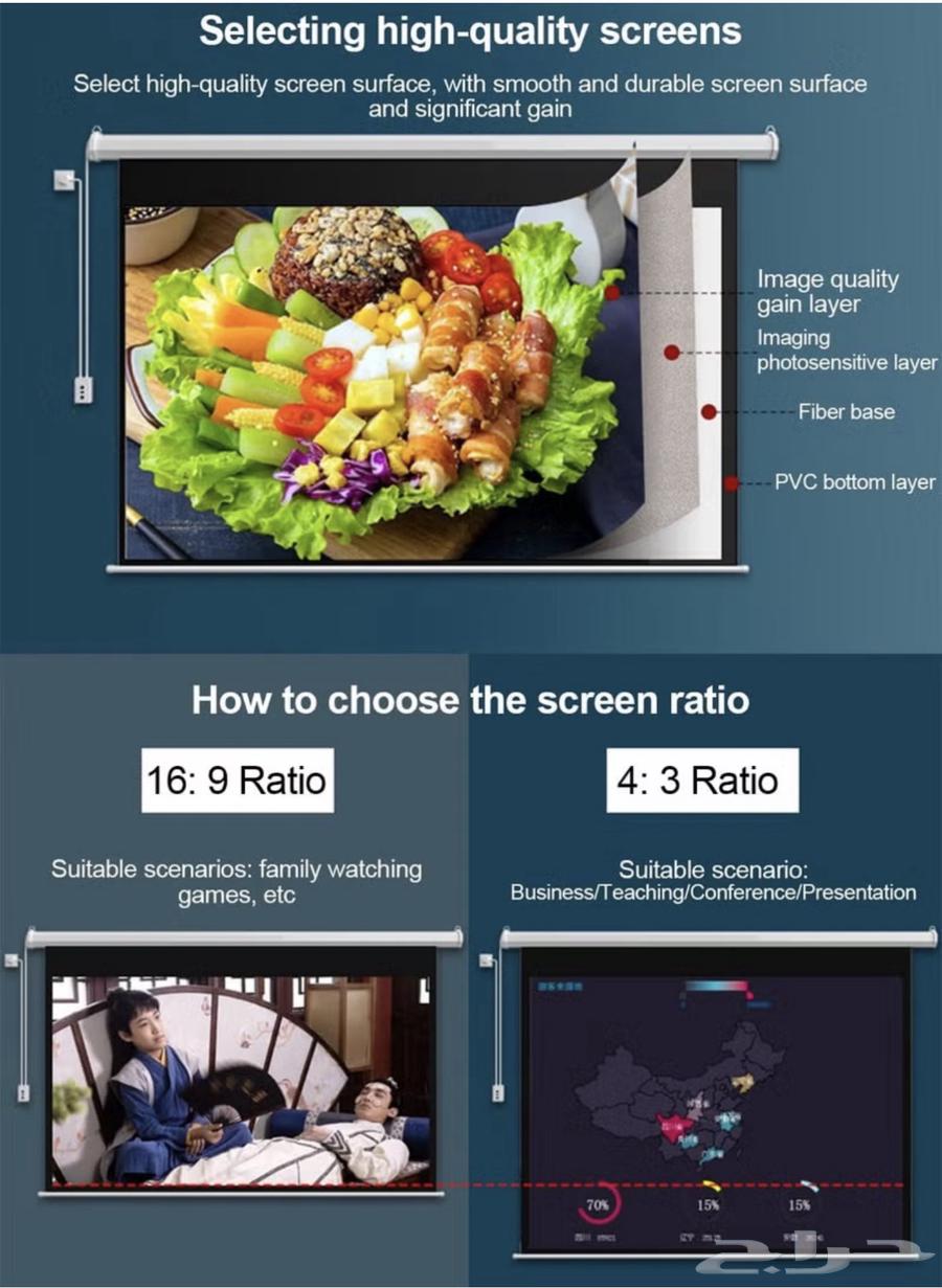 شاشة بروجكتر 120 بوصة كهربائية جديدة64547040850433114
