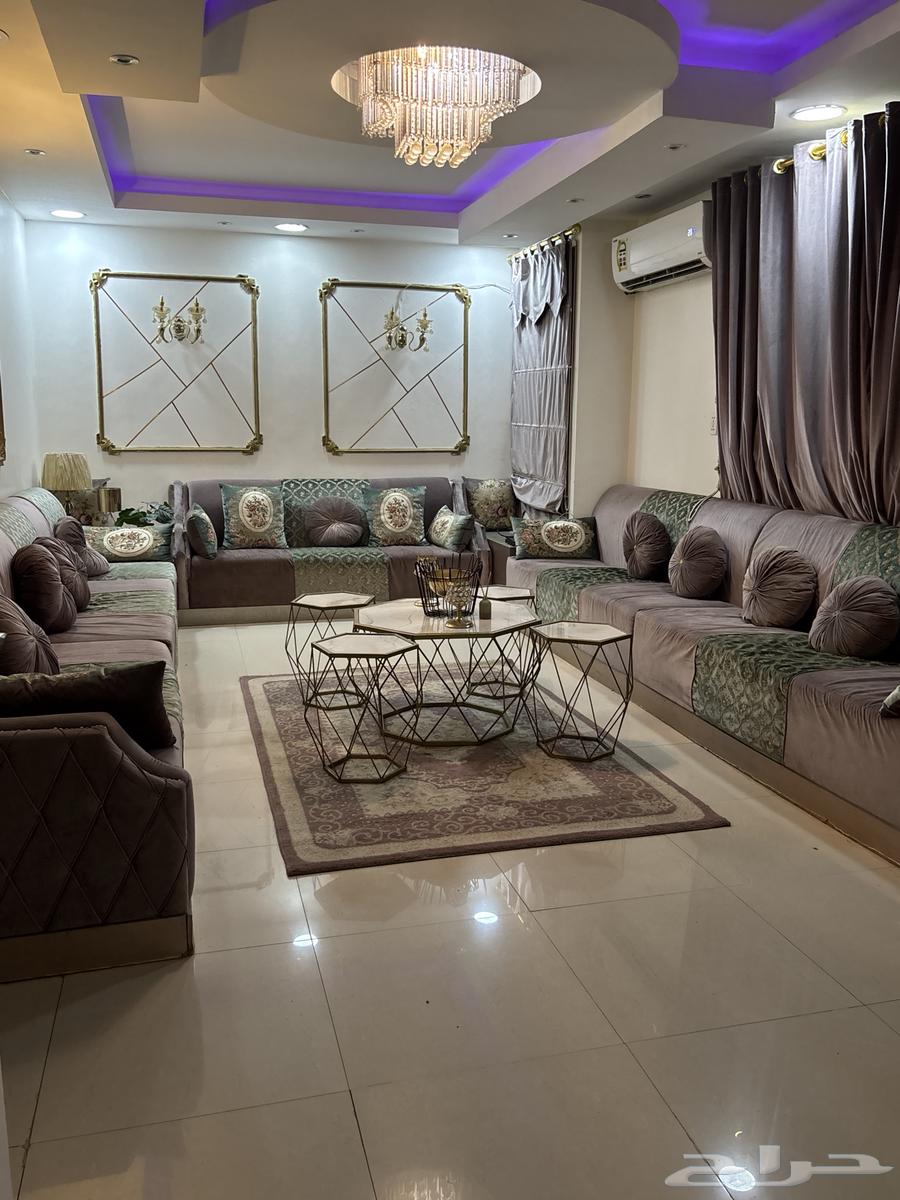 Clean sofa for sale with curtains, carpet, and tables64544340677635112