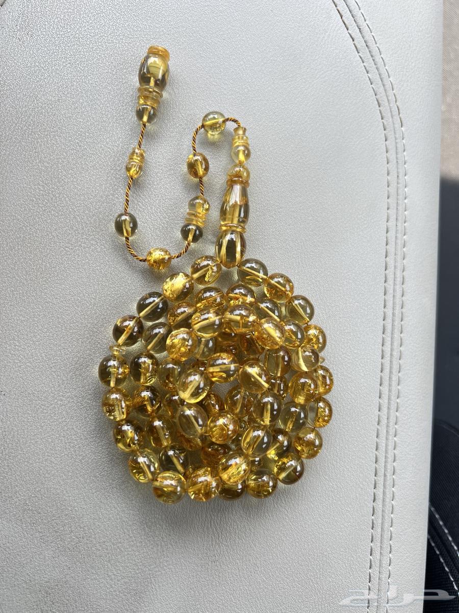 Antique transparent amber misbaha with golden carving64547110276865110