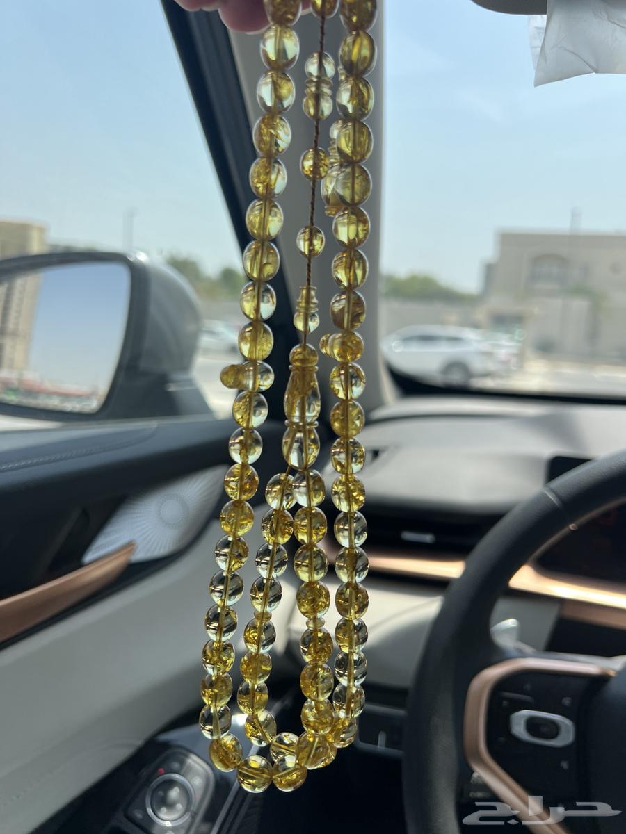 Antique transparent amber misbaha with golden carving64547110276865111