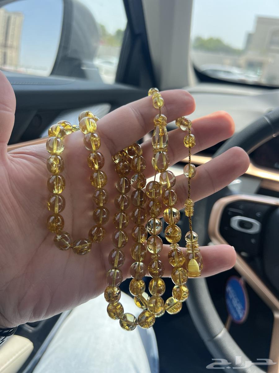 Antique transparent amber misbaha with golden carving64547110276865114