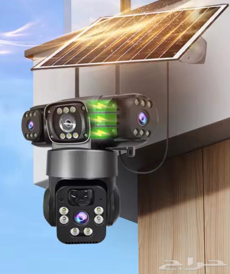 Solar-powered three-lens surveillance camera with operating chip64546393369217112