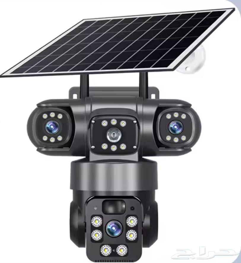 Solar-powered three-lens surveillance camera with operating chip64546393369217111