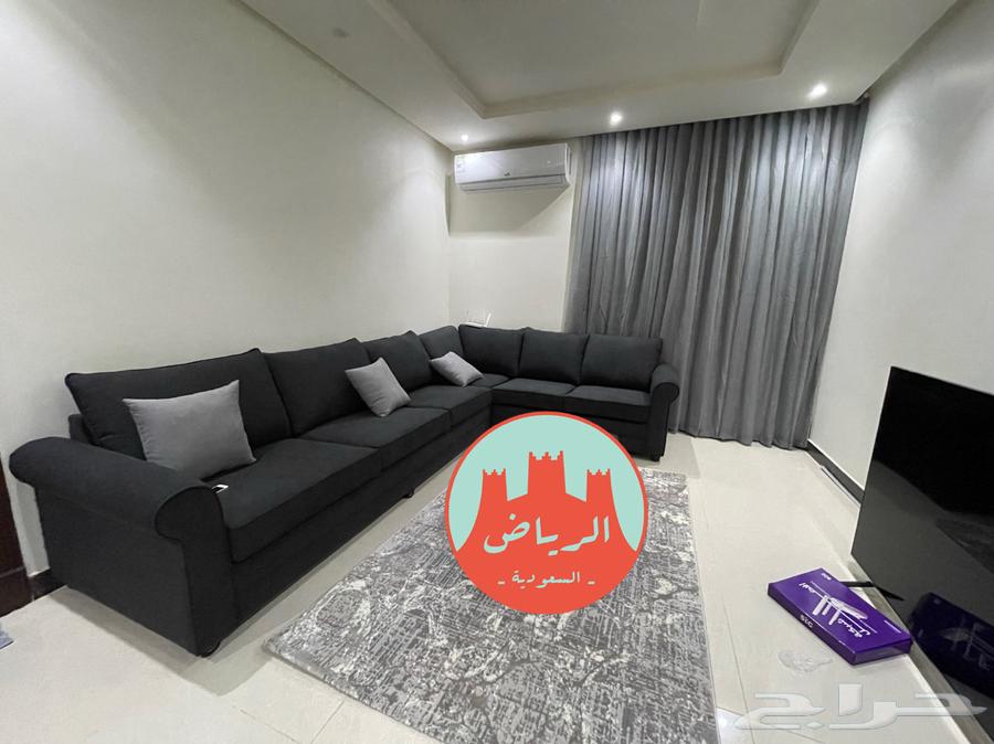 كنب زاوية (حرف L) نظيف للبيع - رمادي غامق64561221971075110