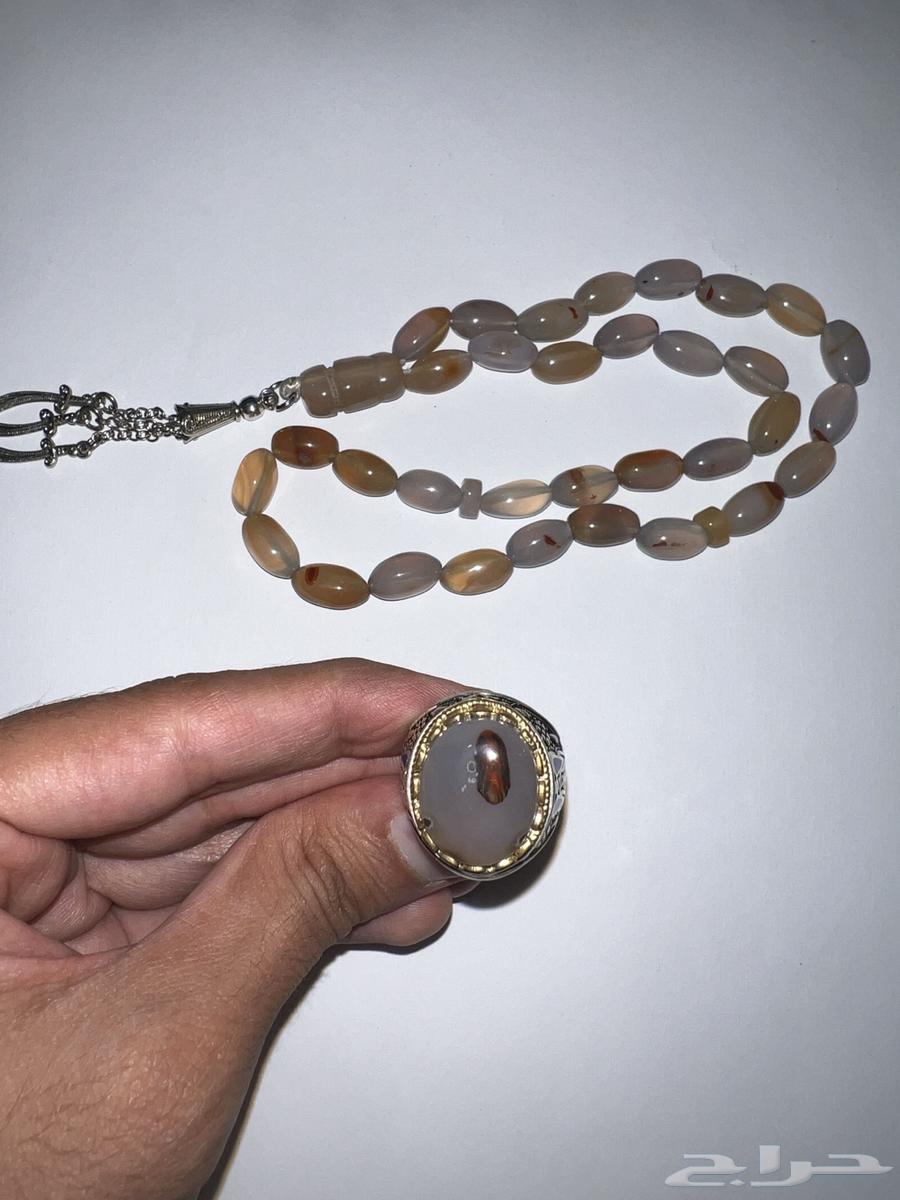 خاتم عقيق يماني فضة عيار 925 ومسبحة عقيق يماني من نفس التوع64560916892417112