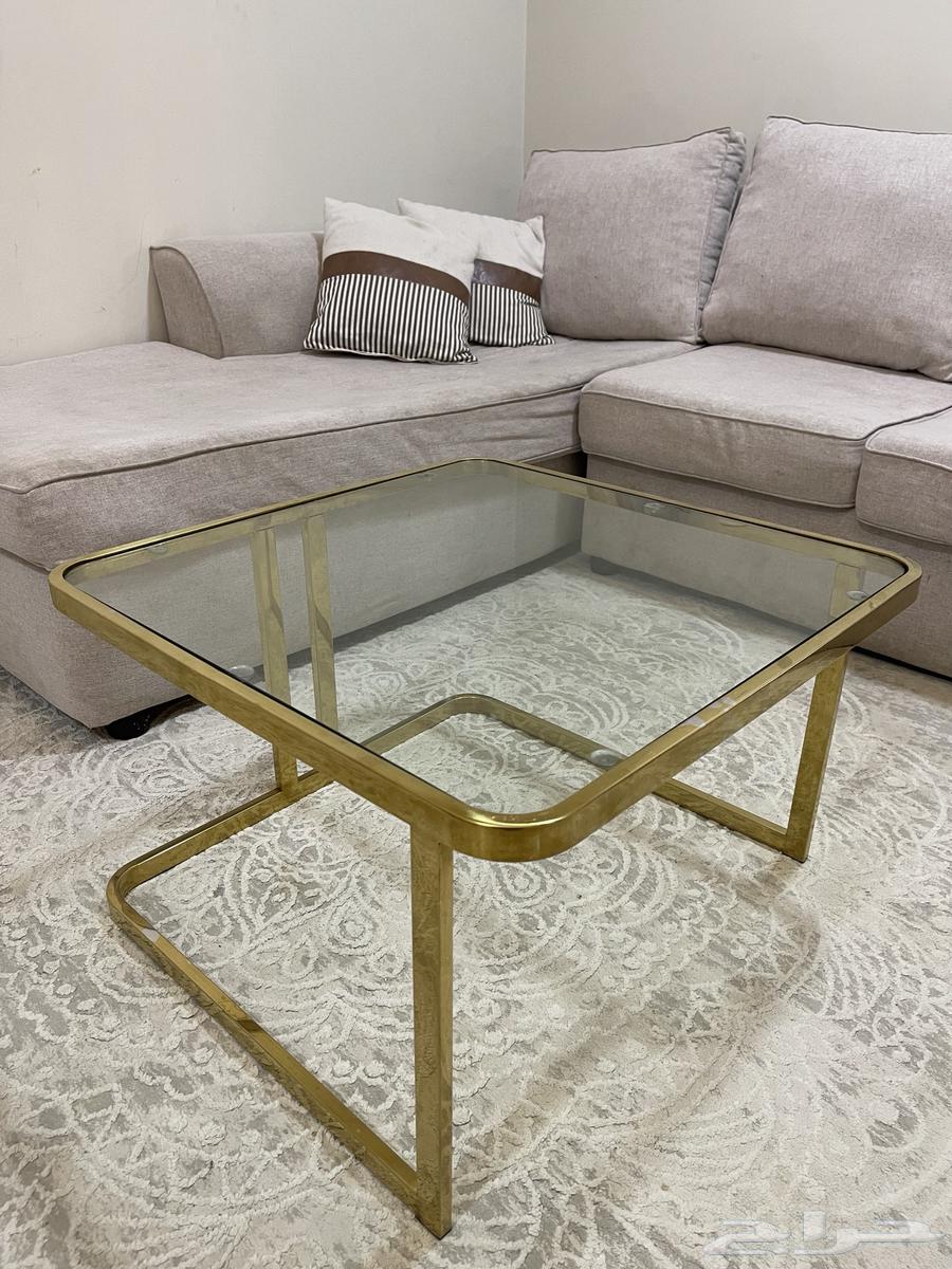 للبيع طقم كنب L   سجاد مقاس 3 4   طاولة استيل ذهبي64559196341891111