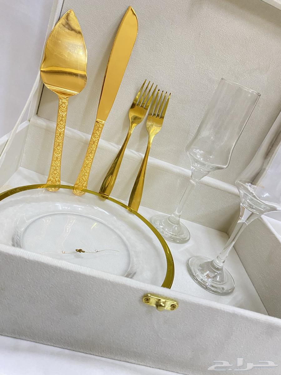Large box for wedding night set including two glasses, plate, two forks, and knife, new64568824507907110