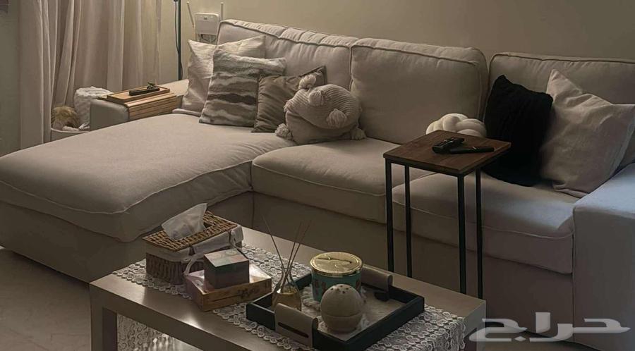 كنبة زاوية ايكيا L لونين بيج وأزرق فحمي kivik64562754823426112