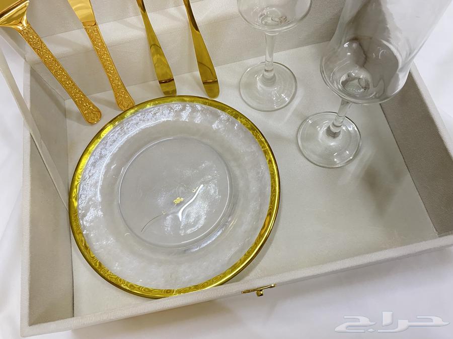 Large box for wedding night set including two glasses, plate, two forks, and knife, new64568824507907111