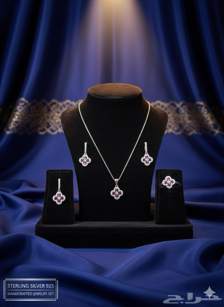 طقم نسائي فضة 925 مع احجار   فخامة وأناقة بكل الألوان64570655350145113