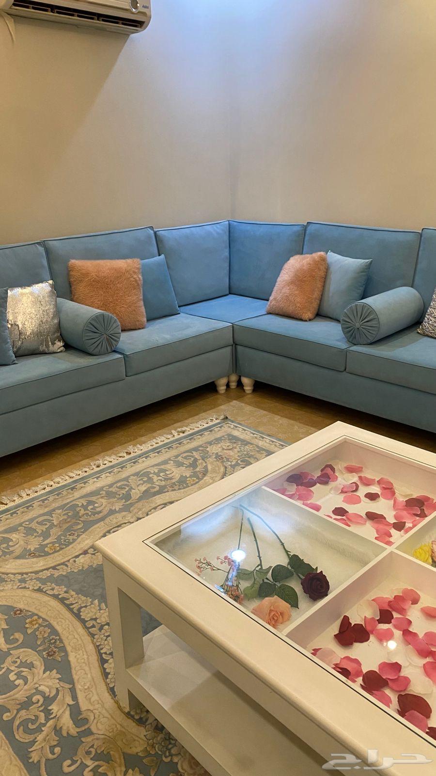 Sofa for sale with mattress, table and curtain64566313363074111