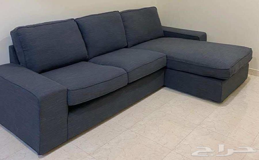 كنبة زاوية ايكيا L لونين بيج وأزرق فحمي kivik64562754823426111