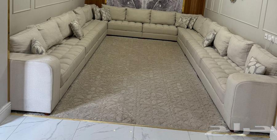Beige fabric majlis sofa with carpet64575946103939113