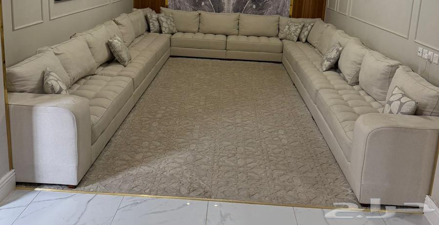 Beige fabric majlis sofa with carpet64575946103939114