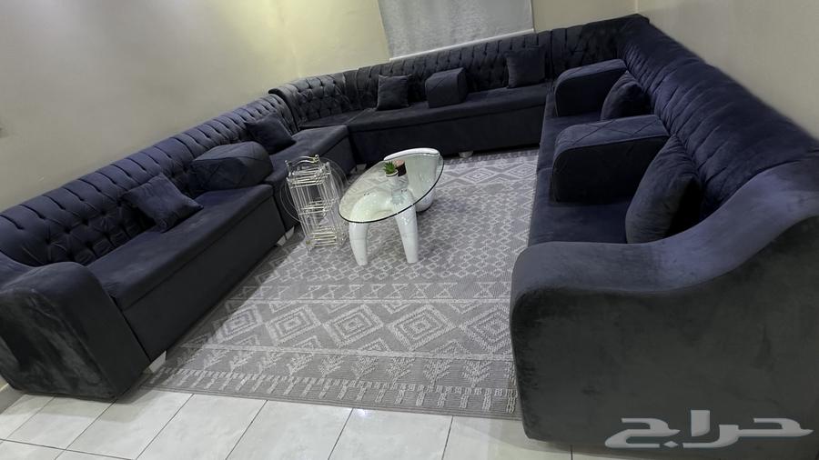 Sofa, chaise lounge, glass table, and acrylic service tables, all new64577894137858111