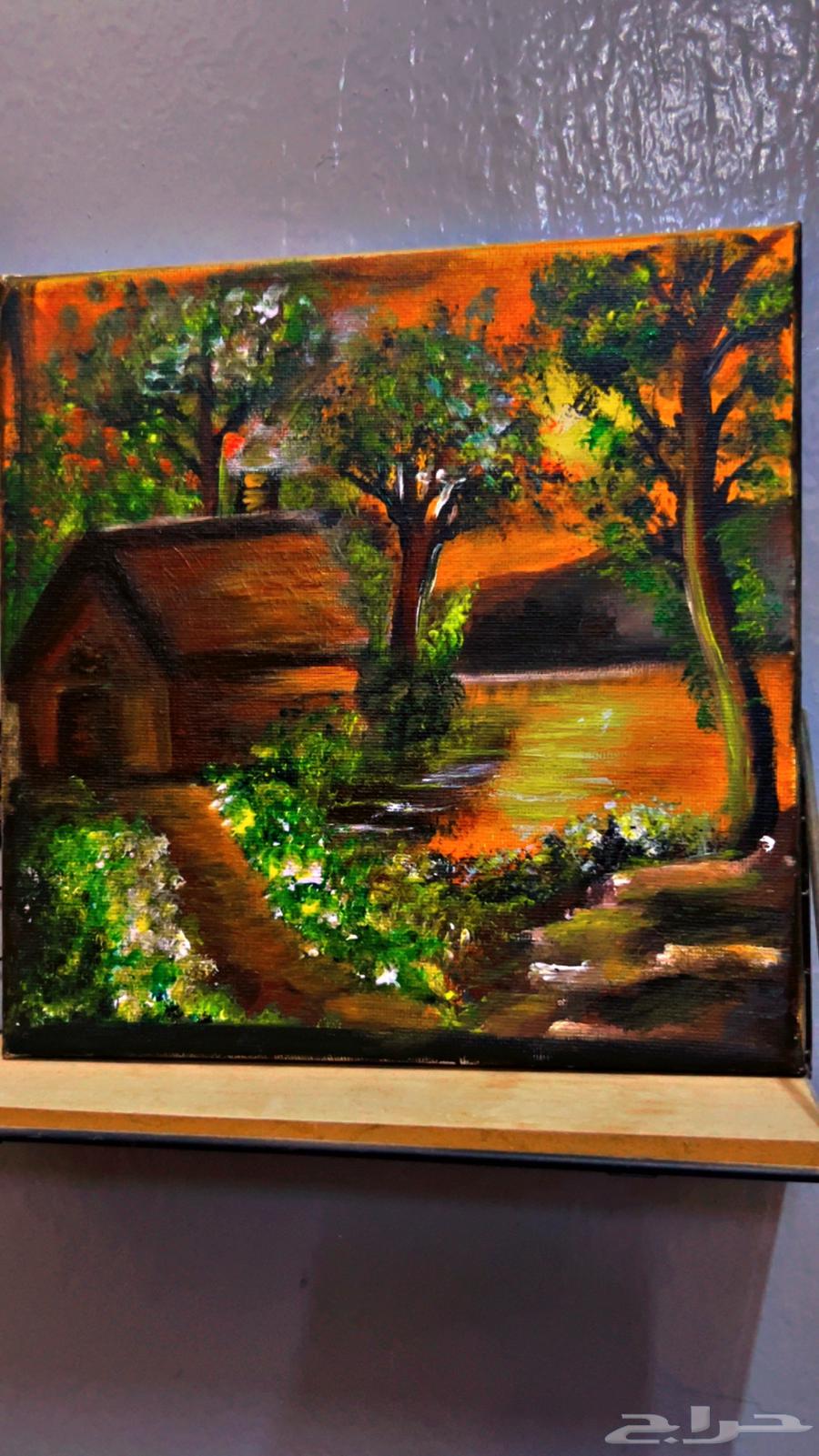 لوحه مرسومه يدويا بالوان الطبيعه مع قاعده للاكواب64586899169538110