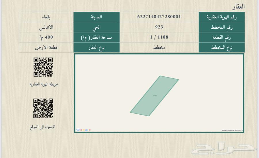 قطعة بمخطط الاندلس ( بقعاء) منطقه حايل 38 الف صافي64145847754625110